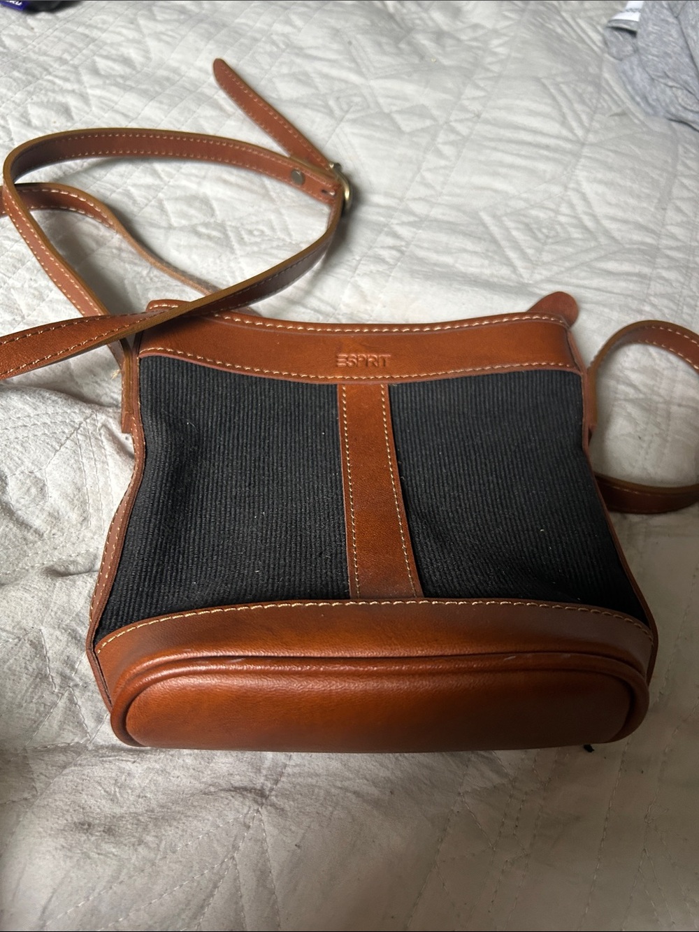 Vintage 90's Colorblock Esprit Black Canvas Brown Mini Adj. Strap Crossbody Bag